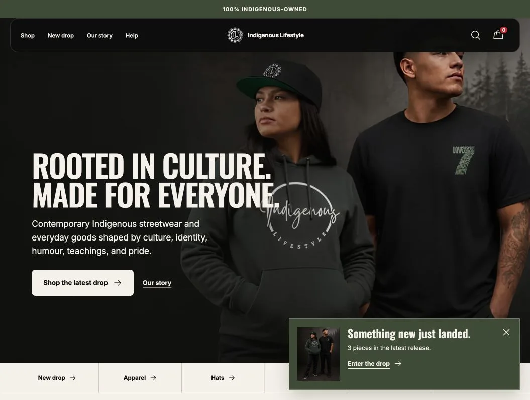 The Indigenous Lifestyle homepage, captured from the client website